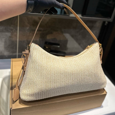 CROCHET SHOULDER BAG 38 IN BEIGE WOVEN RAFFIA