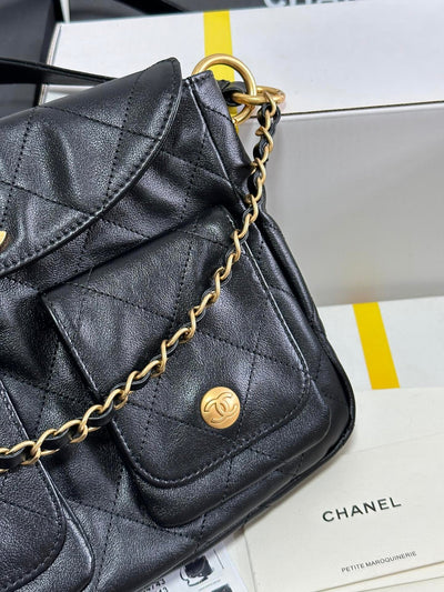 SMALL HIPPIE HOBO POSTMAN BAG 25 IN BLACK CALFSKIN GOLD HARDWARE - Image 9